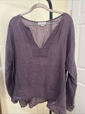 Velvet Plum Gauze V-Neck Long-Sleeve Tunic